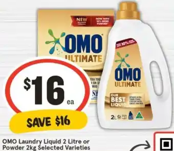 IGA OMO Laundry Liquid 2 Litre or Powder 2kg offer