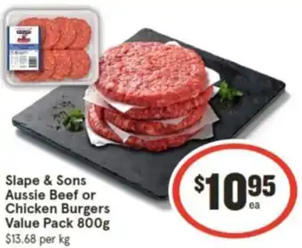 IGA Slape & Sons Aussie Beef or Chicken Burgers Value Pack 800g offer