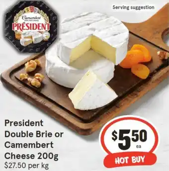 IGA President Double Brie or Camembert Cheese 200g offer