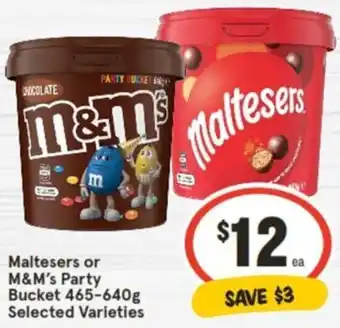 IGA Maltesers or M&M's Party Bucket 465-640g offer