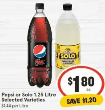 IGA Pepsi or Solo 1.25 Litre offer