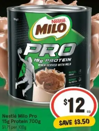 IGA Nestlé Milo Pro 15g Protein 700g offer