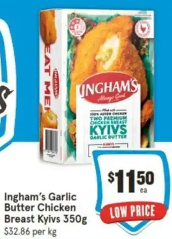 IGA Ingham's Garlic Butter Chicken Breast Kyivs 350g offer