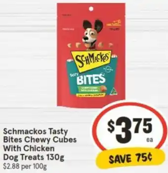 IGA Schmackos Tasty Bites Chewy Cubes With Chicken Dog Treats 130g offer