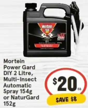 IGA Mortein Power Gard DIY 2 Litre, Multi-Insect Automatic Spray 154g or NaturGard 152g offer