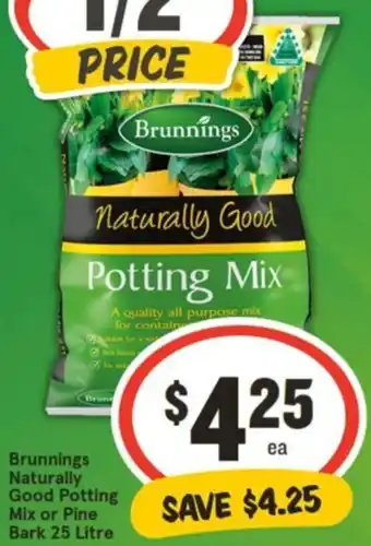 IGA Brunnings Naturally Good Potting Mix or Pine Bark 25 Litre offer