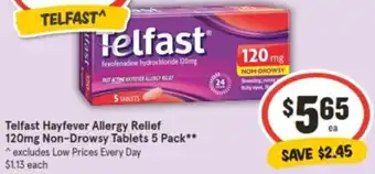 Telfast Hayfever Allergy Relief 120mg Non-Drowsy Tablets 5 Pack