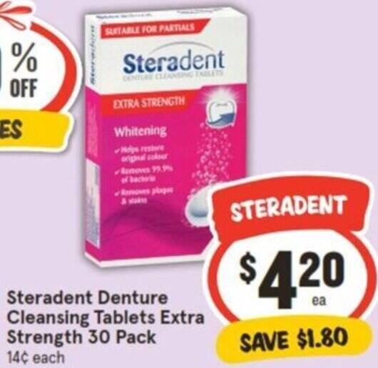Steradent Denture Cleansing Tablets Extra Strength 30 Pack offer at IGA