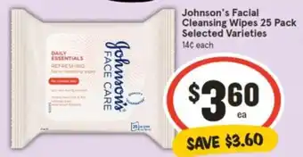 IGA Johnson's Facial Cleansing Wipes 25 Pack offer