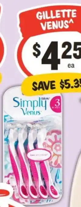 IGA Gillette Simply Venus Disposable Razors 4 Pack offer