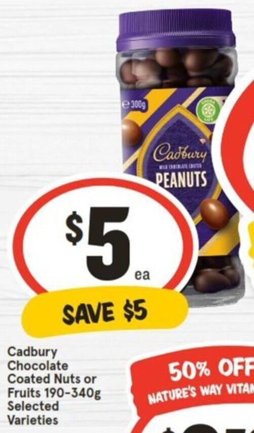 Cadbury Chocolate Coated Nuts or Fruits 190340g offer at IGA