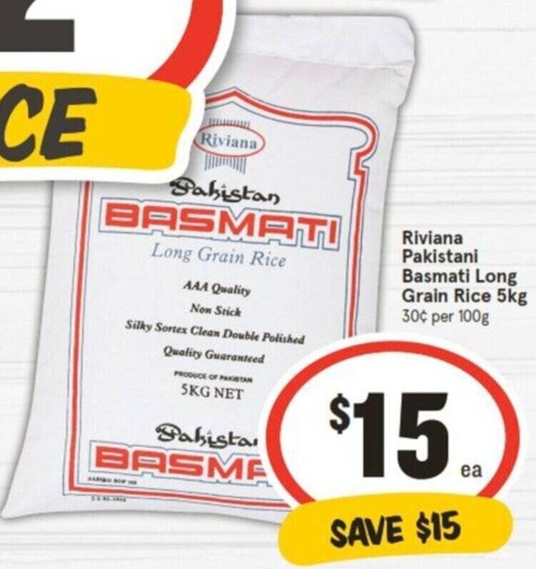 Riviana Pakistani Basmati Long Grain Rice 5kg offer at IGA