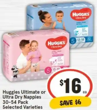 IGA Huggies Ultimate or Ultra Dry Nappies 30-54 Pack offer