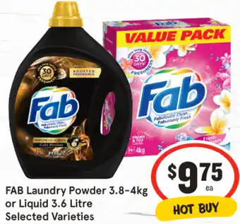IGA FAB Laundry Powder 3.8-4kg or Liquid 3.6 Litre offer