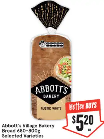 IGA Abbott's Village Bakery Bread 680-800g offer