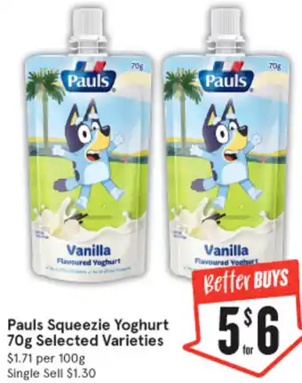 IGA Pauls Squeezie Yoghurt 70g offer