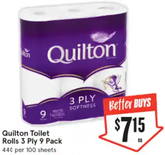 IGA Quilton Toilet Rolls 3 Ply 9 Pack offer