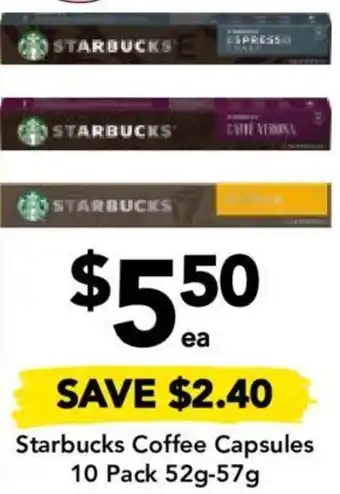 Drakes Starbucks Coffee Capsules 10 Pack 52g-57g offer