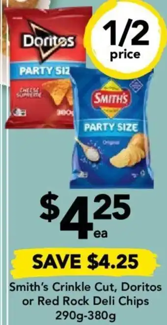 Drakes Smith's Crinkle Cut, Doritos or Red Rock Deli Chips 290g-380g offer