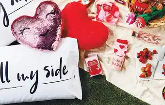 Valentineu2019s Day Glass Water Bottle, Mug & Sock Gift Set, Heart Shaped Cushion, Pillow Cases Pk 2, Novelty Plush or Stemle