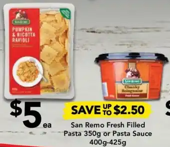 Drakes San Remo Fresh Filled Pasta 350g or Pasta Sauce 400g-425g offer