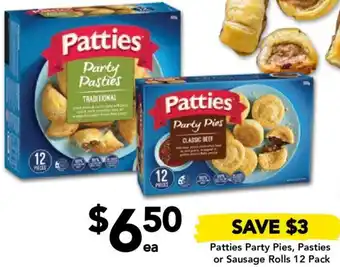 Drakes Patties Party Pies, Pasties or Sausage Rolls 12 Pack offer