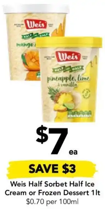 Drakes Weis Half Sorbet Half Ice Cream or Frozen Dessert 1lt offer