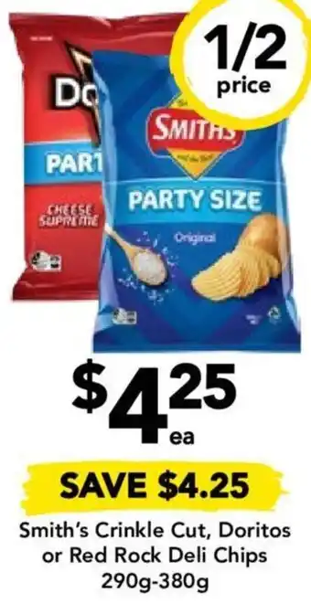 Drakes Smith's Crinkle Cut, Doritos or Red Rock Deli Chips 290g-380g offer