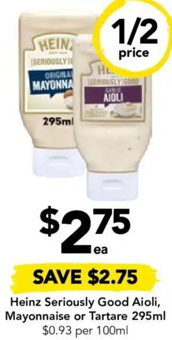 Heinz Seriously Good Aioli, Mayonnaise or Tartare 295ml