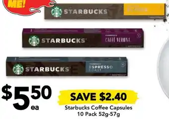 Drakes Starbucks Coffee Capsules 10 Pack 52g-57g offer