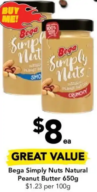 Drakes Bega Simply Nuts Natural Peanut Butter 650g offer