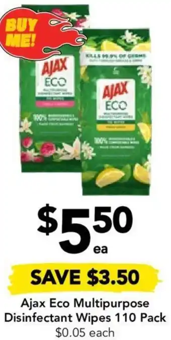 Drakes Ajax Eco Multipurpose Disinfectant Wipes 110 Pack offer