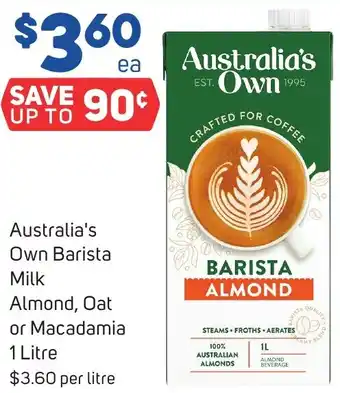 Foodland Australia's Own Barista Milk Almond, Oat or Macadamia 1 Litre offer