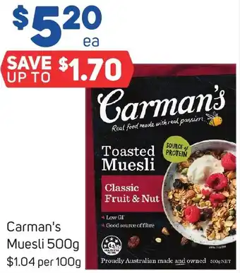 Foodland Carman's Muesli 500g offer