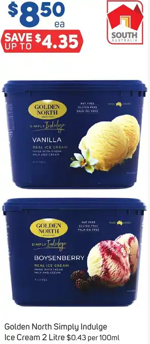 Foodland Golden North Simply Indulge Ice Cream 2 Litre offer