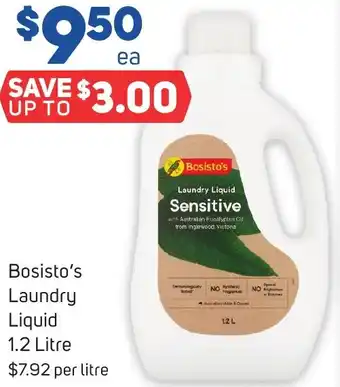 Foodland Bosisto's Laundry Liquid 1.2 Litre offer