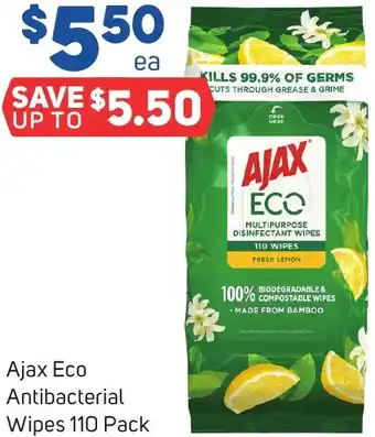 Foodland Ajax Eco Antibacterial Wipes 110 Pack offer