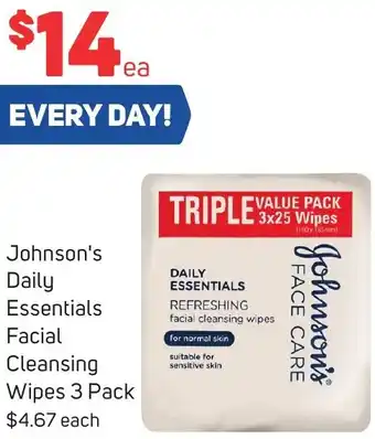 Foodland Johnson's Daily Essentials Facial Cleansing Wipes 3 Pack offer