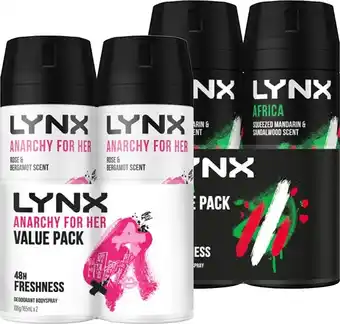 BIG W Lynx africa or anarchy body spray twin packs 165ml offer