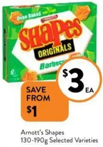 Foodworks Arnott's Shapes 130-190g offer