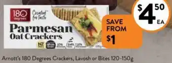 Foodworks Arnott's 180 Degrees Crackers, Lavosh or Bites 120-150g offer