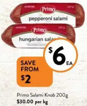 Foodworks Primo Salami Knob 200g offer