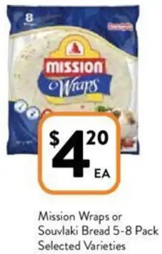 Mission Wraps or Souvlaki Bread 5-8 Pack