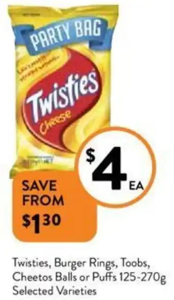 Twisties, Burger Rings, Toobs, Cheetos Balls or Puffs 125-270g