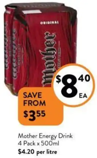 Foodworks Mother Energy Drink 4 Pack x 500ml offer