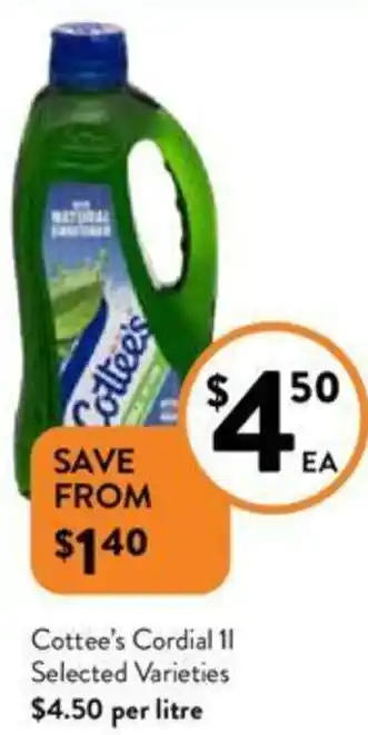 Foodworks Cottee's Cordial 11 offer