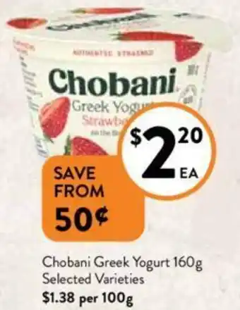 Foodworks Chobani Greek Yogurt 160g offer