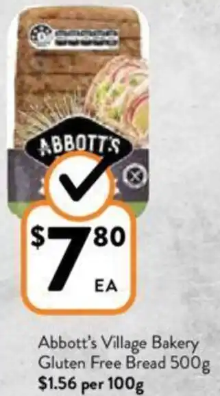 Foodworks Abbott's Village Bakery Gluten Free Bread 500g offer