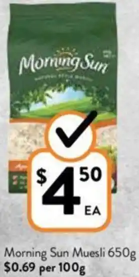 Foodworks Morning Sun Muesli 650g offer