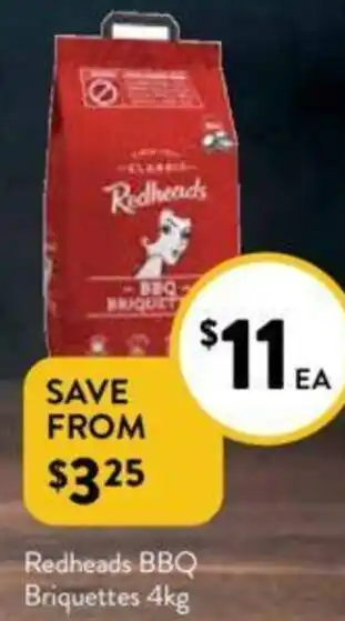 Foodworks Redheads BBQ Briquettes 4kg offer